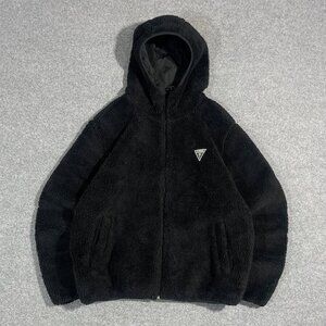 GUESS Men's Reversible Fleece-Lined Hooded Windbreaker Jacket in Black - L